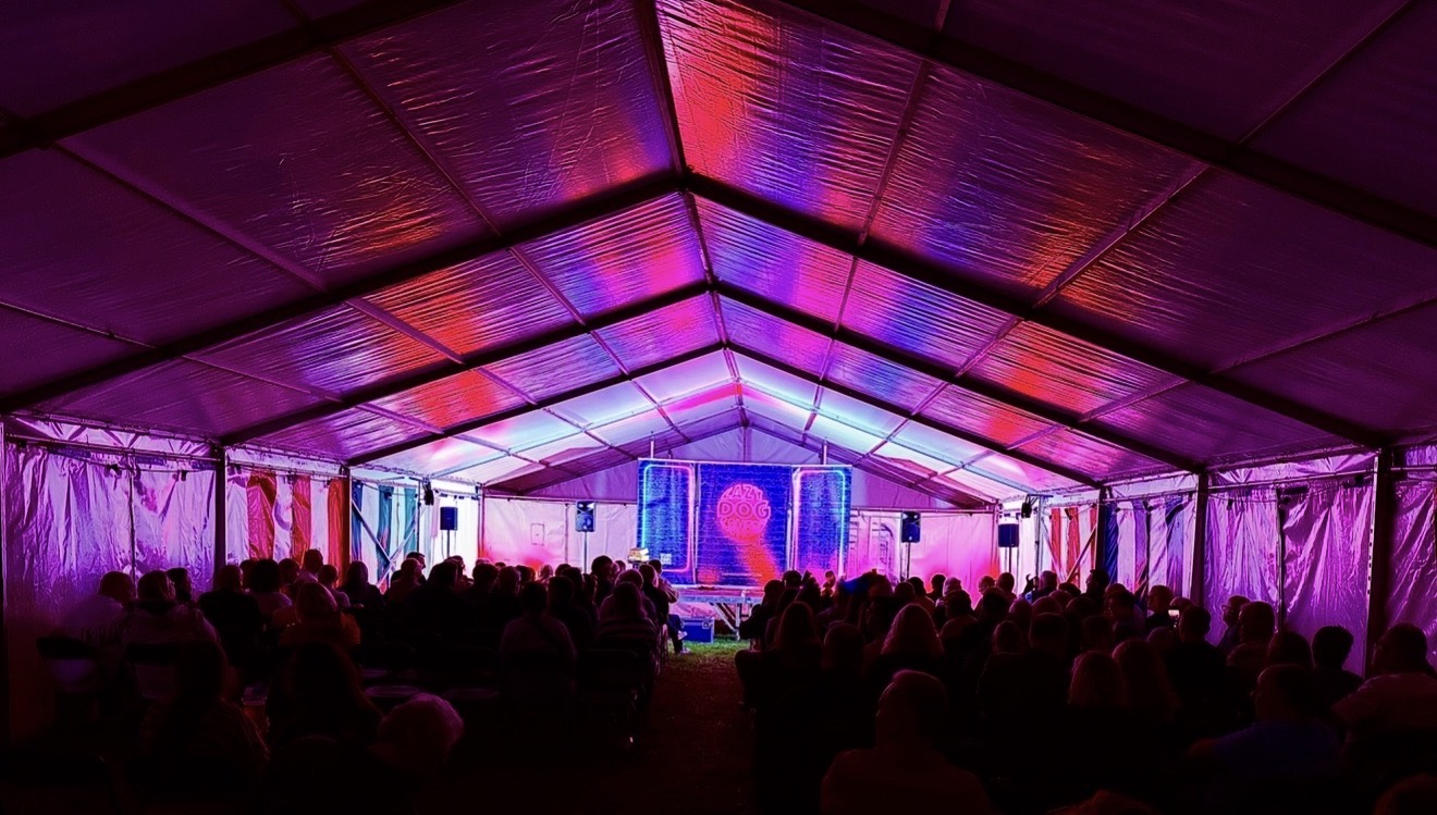 Stage lighting in a live venue.