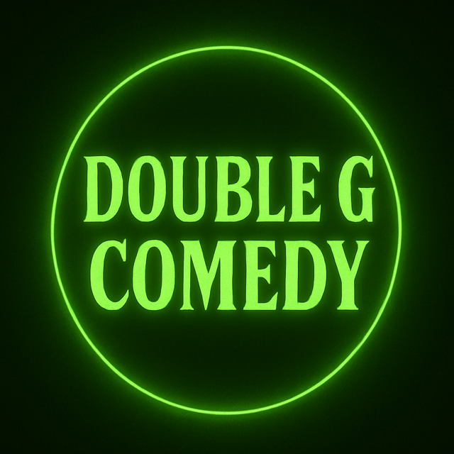 Double G Comedy green brand graphic.